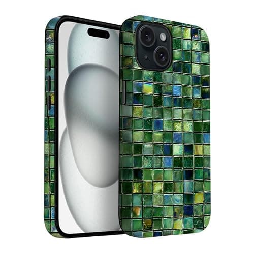 Yuzbira for iPhone 15 Case | Green Mosaic Tiles | Slim Drop Protection Design - Image 1