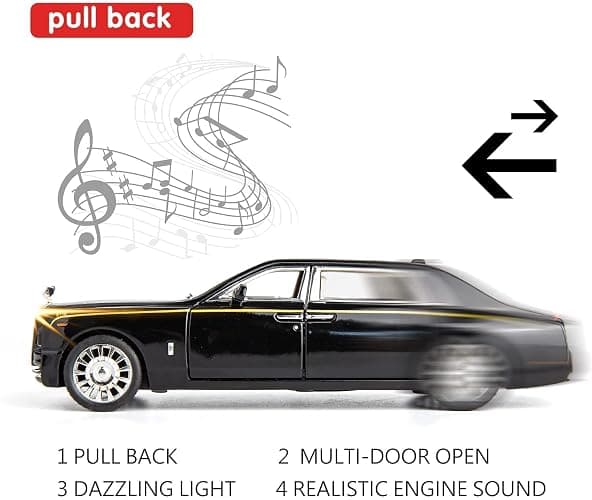 BDTCTK 1/32 Rolls-Royce Phantom Model Car,Zinc Alloy Pull Back Toy car with Sound and Light for Kids Boy Girl Gift (Black) thumbnail 5