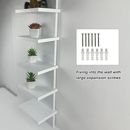 YEXEXINM 5 Tier Wall Shelf Unit - Narrow Smooth Laminate Finish - Vertical Column Wall Decor Mount Floating Storage Home Decor Organizer Tall Tower Utility Shelf for Bedrooms, Living Rooms(White) thumbnail 7