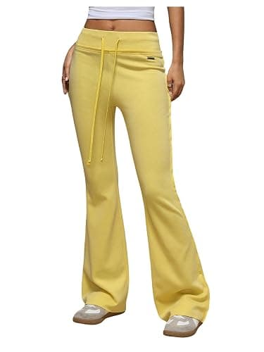 Verdusa Women's Drawstring Waist Flared Pants Bell Bottoms Casual Thermal Skinny Trousers - Image 1
