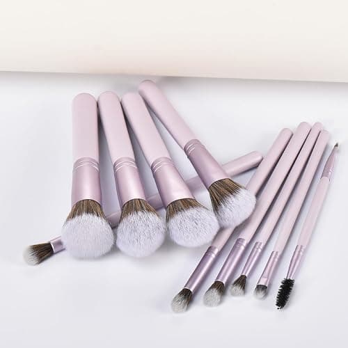YJ-Anyue 10-Piece purple Wooden Makeup Brushes Set, Professional Foundation Concealer Contour Eyeshadow Kabuki Brushes, Premium Synthetic Bristles for Liquid Powder Cream thumbnail 9