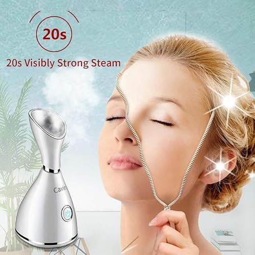Facial Steamer-Nano Ionic Facial Steamer Warm Mist Humidifier Atomizer Sprayer Moisturizing Face Steamer Home Sauna SPA Face with 4 Piece Stainless Steel Skin Kit and Hair Band(White) thumbnail 2
