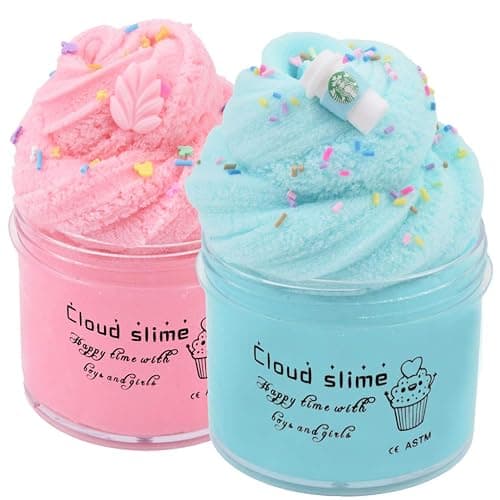 HUNDUN 2 Pack Cloud Slime Blue and Pink Supplies Stress Relief Toy Scented DIY Putty Sludge Toy Gifts for Girls and Boys (Blue&Pink) - Blue&pink - Image 1