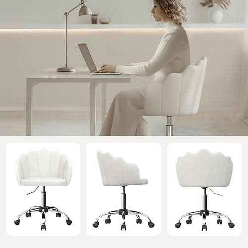 WOLTU Chaise Bureau, Chaise Coiffeuse, avec Dossier en Pétale, Ergonomique, Pivotant, Hauteur Réglable, en Velours, Cadre en Métal, Crème Blanc thumbnail 7