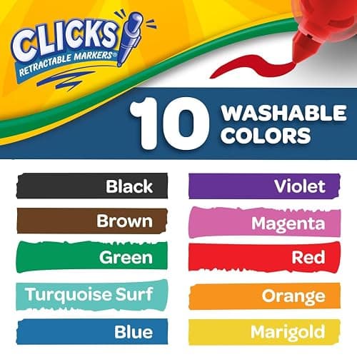 Crayola Clicks Retractable Tip Markers (10ct), Stocking Stuffers for Kids & Toddlers, Cone Tip Washable Art Marker Set, Coloring Book Supplies, No Dry, 3+ thumbnail 4