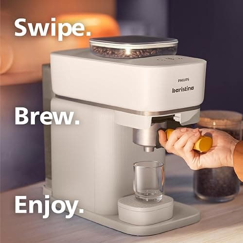 Philips Baristina Espresso Machine, Grind, Tamp & Brew Coffee Beans in One Swipe, Compact, 16 Bar Pump Pressure, Automatic Grinder, Natural White with Ash Wood Portafilter (BAR302/20) thumbnail 10