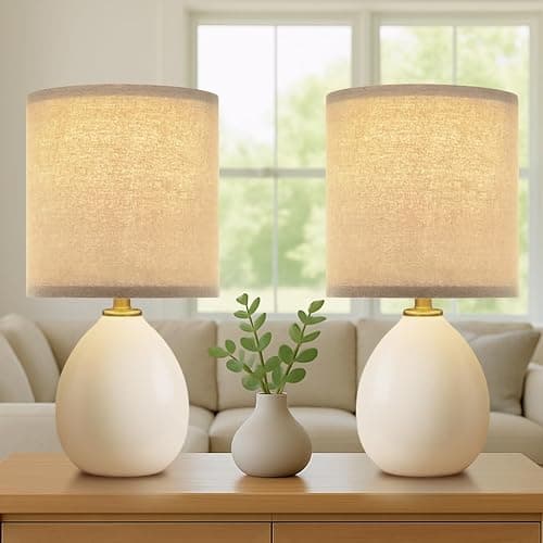 Dawnwake 18.5" Table Lamp Set of 2 for Living Room Bedroom, Bedside Lamps for Night Stands, Desk Nightstand Lamp Dimmable, Modern Linen Cream Ceramic Lamps (Cream) - Image 1