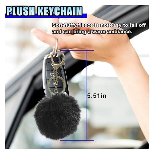 10PCS Fluffy Car Accessories Set, Furry Steering Wheel Cover with Warm Fuzzy Gear Shift Cover Ball Keychain Handbrake Cover Console Seat Belt Shoulder Pads & Diamond Ignition Ring Cup Mats (Black) thumbnail 6