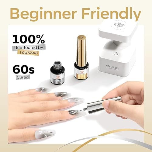 modelones Metallic Gold Silver Gel Liner Nail Polish 2 Pcs Chrome Mirror 3D Effect Nail Art Polish Bronze Thin Brush For Swirl Soak Off French Tip DIY Salon Nail Glue Manicure Gift For Women Girls thumbnail 8