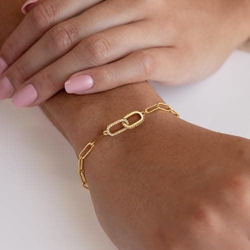 Moodear Dainty Gold Charm Bracelets for Women - Trendy Non Tarnish 14k Gold Plated Charms Bracelet Adjustable Chain Waterproof Jewelry - Paperclip Bracelet Gold thumbnail 2