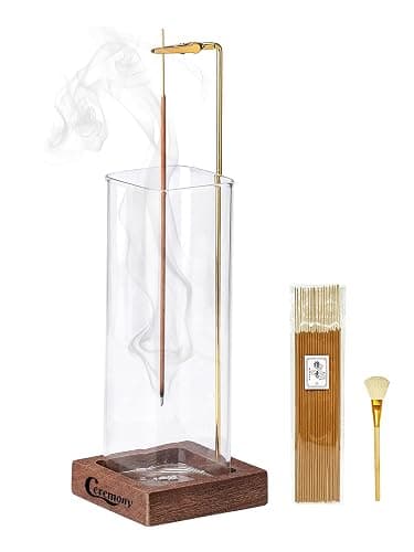 Ceremony Incense Holder, Wooden Incense Holder for Sticks with Glass Ash Catcher, Anti-ash Incense Burner with 20 Incense Sticks and a Ash Brush for Meditation Yoga Spa Room Decor thumbnail 8