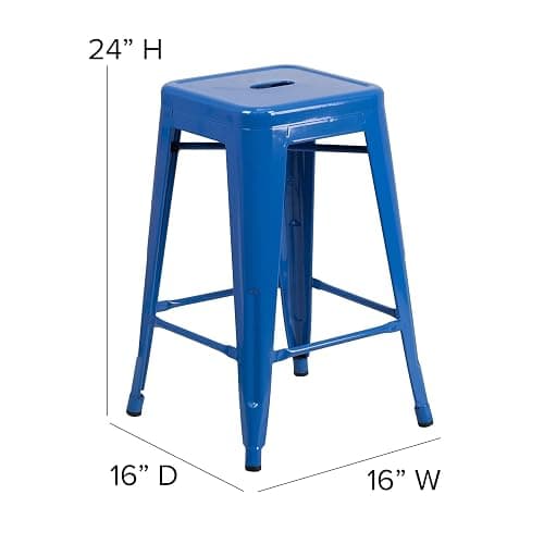 Flash Furniture Kai Commercial Grade 24" High Backless Blue Metal Indoor-Outdoor Counter Height Stool with Square Seat thumbnail 3