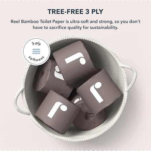 Reel Premium 3-Ply Bamboo Toilet Paper - 24 Rolls, 300 Sheets per Roll | Unbleached, Non-Toxic, Chemical & Bleach Free - Tree-Free, Septic Safe - Paper Towels with Zero Plastic Packaging thumbnail 3