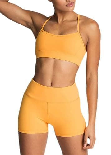 IWEMEK Women's Workout Sets 2 Piece Yoga Outfits High Waisted Biker Shorts and Cross Back Sports Bra Gym Set - Image 1