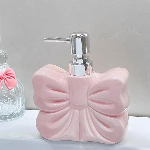 Lotion Dispenser Ceramic Soap Bottle, Bowknot Lotion Bottle with Pump,360ML thumbnail 2