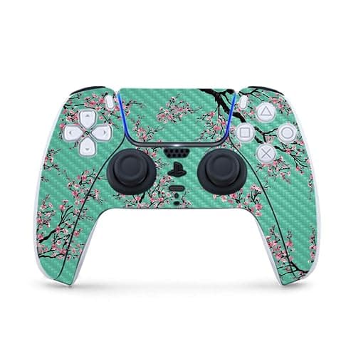 MightySkins Carbon Fiber Gaming Skin for PS5 / PlayStation 5 Controller - Cherry Blossom Tree | Durable Textured Carbon Fiber Finish | Easy to Apply | Made in The USA - Image 1