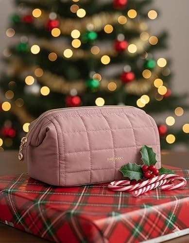 BAGSMART Makeup Bag Travel Toiletry Bag, Puffy Padded Make Up Bags for Women Makeup Organizer Case, Wide-open Pouch Purse Travel Essentials Toiletries Accessories Brushes, Dark Pink thumbnail 2