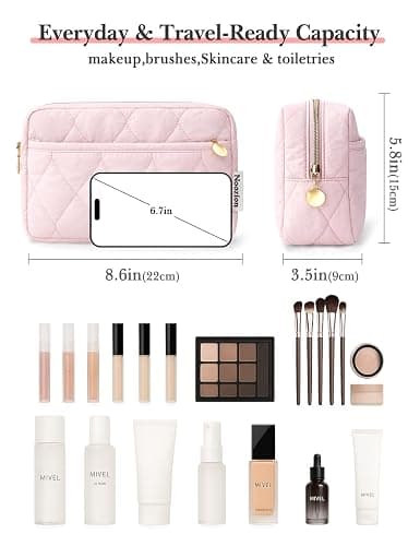 Noozion Makeup Bag Travel Toiletry Bag, Puffy Padded Cosmetic Bag for Women, Makeup Organizer Case, Wide-open Pouch Purse, Travel Essentials thumbnail 3