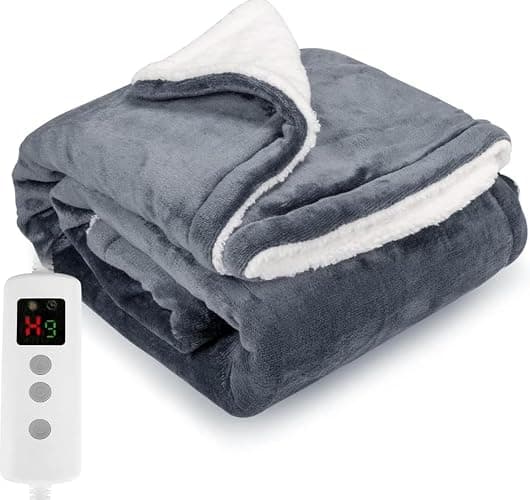 PROALLER Heated Blanket, Electric heated throw 180x130CM Grey, 10 Levels &1-9H Timer Auto-Off, Machine Washable, Soft Flannel Sherpa and Full Body Warming, Sofa Bed Office Use, warm blanket, electric - Image 1