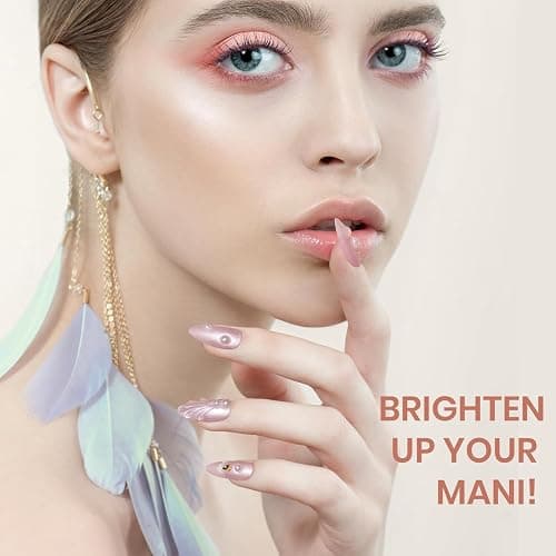 Beetles Pearl Gel Nail Polish – Glitter Silk 6 Colors Gel Polish Set, Pastel Pink White Orange Blue Colors Shimmer Mermaid Shell Swirl Thread Effect Soak Off UV LED Gift for Women thumbnail 6