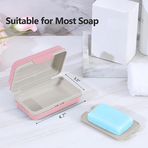 Quatish Leakproof Bar Soap Holder Dish with Lid for Shower, Portable Travel Soap Case Box for Gym, Camping, Hiking, Outdoor Use, Travel Size Toiletries Essentials, Keeps Soap Dry, Pink thumbnail 3