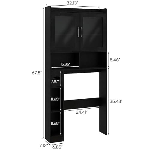 Vabches Over-The-Toilet Storage Cabinet, Farmhouse Style with 2 Acrylic Waves Doors, Space-Saving Home Storage Rack for Restroom, Bathroom and Laundry Room.Black. thumbnail 2