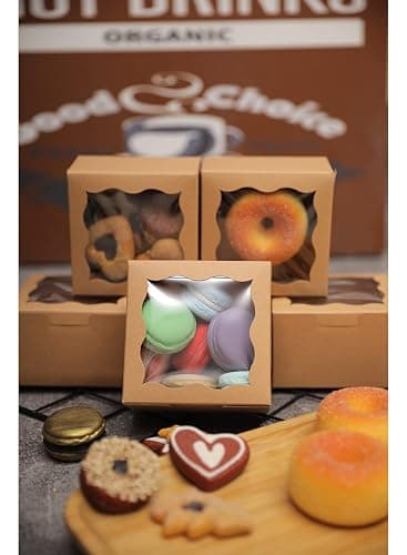 Bakepacker Kraft Bakery Boxes with Window - 4x4x2.5 inches Small Size Pastry & Mini Cookie Boxes for Bakeries - Thick & Sturdy (100 Packs) thumbnail 8