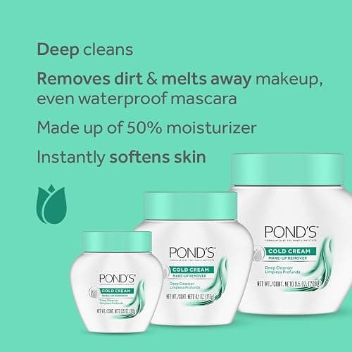 POND'S Cold Face Cream, Skin Care Facial Cleanser for All Skin Types, Deep Moisturizing Face Wash & Makeup Remover, 9.5 oz, 3 Pack thumbnail 4