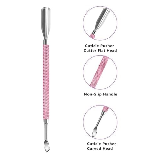 Cuticle Trimmer with Pusher and Scissors, Remover Professional Durable Pedicure Manicure Tools, Stainless Steel Cuticle Nipper Cutter Clipper Nail Tools (Pink Pusher) thumbnail 5