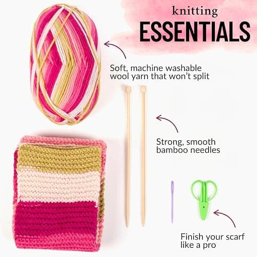 The Spinning Hand Knitting Kit for Beginners Adults – Learn to Knit Scarf Kit with Yarn, Needles & Step-by-Step Video Tutorials – Complete Starter Set (Dragonfruit) thumbnail 2
