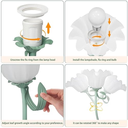 Flower Desk Lamp,LED Reading Light Bedside Vintage Flower Night Light,3 Colors Modes Cute Bedside Lamps Decor,Living Room Bedroom Room Kawaii Lighting Table Lamps Home Decoration (Green) thumbnail 6