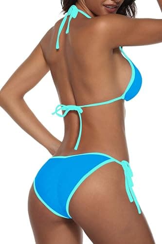 Suvimuga Women Two Piece Swimsuit Color Block Swimwear Halter String Triangle Bikini Sets thumbnail 4
