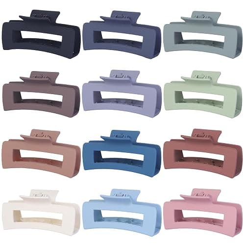 Sisiaipu Hair Clip - Claw, 4.1 Inch Extra Large for Thick, Long, Curly Hair, 12 Pcs, 12 Rubber Paint and Plastic Materials, Non-Slip Design, Women and Girls Hair Accessories - Multicolor thumbnail 2