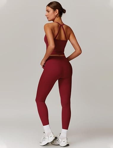 QBGJTD Womens Workout Sets Two Piece Cross Back Tank Top Matching High Waist Leggings Sets Gym Outfits Work Out Clothes thumbnail 3