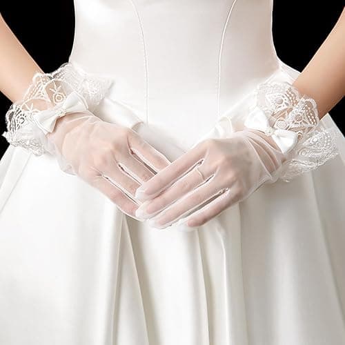 R STAR Floral Short Lace Gloves, Women Wrist Length Gloves for Wedding(B) thumbnail 6