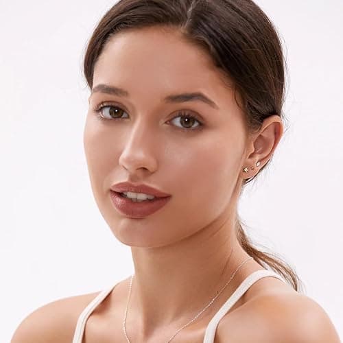 6 Pairs 14K Gold Plated Stud Earrings for Women, Hypoallergenic Cartilage Earrings for Multiple Piercing, Dainty Small Stackable Earrings Jewelry Set thumbnail 8