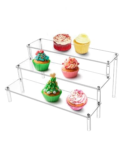 QWORK® Présentoir Acrylique à 3 Niveaux, 4mm d'épaisseur, 30x21x15cm - Présentoir Acrylique Transparent pour Figurines, Bijoux, Cupcake, Rouge à Lèvres, Vernis à Ongles, Épices thumbnail 6