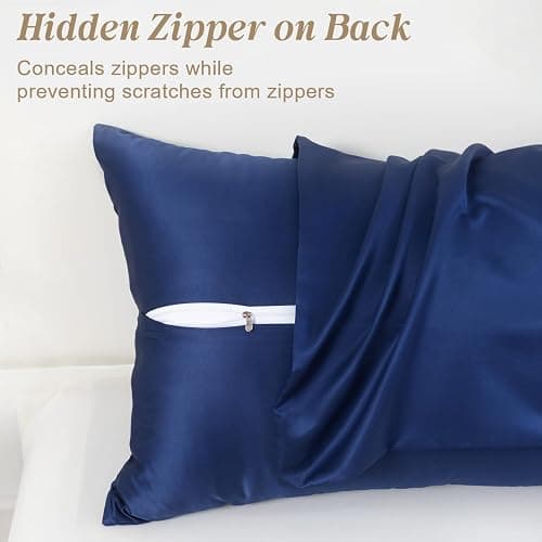 SheRest King Satin Pillowcase for Hair and Skin, Soft and Breathable Similar to Silk Pillow Cases for Sleepers, Luxurious Gift for Women Men, Set of 2 with Zipper(20"x 36", Navy) thumbnail 5