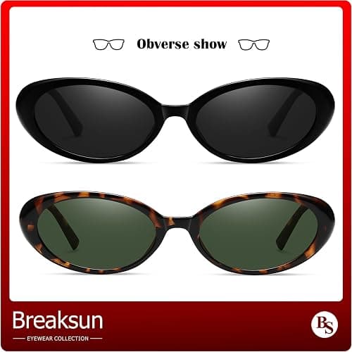Breaksun Retro Oval Sunglasses for Women Men Fashion Small Oval Sunglasses 90s Vintage Shades thumbnail 4