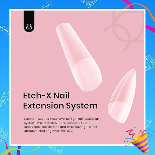 Beetles Soft Gel Nail Tips Short Almond 288pcs in 12 Sizes, Etch-X Pre-Etched Full Cover Acrylic Fake Nails Art, Salon Quality Nail Supplies, Easy DIY Nail Extension or Press On Nails, Gift for Women thumbnail 2