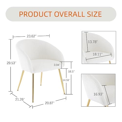 gusohey Modern Vanity Chair, Living Room Chair with Metal Legs,Teddy Fabric Dining Chair, Comfy Accent Chair for Makeup Room, Waiting Room, Dressing Room, Bedroom, Dining Room, Home Office (1, White) thumbnail 2