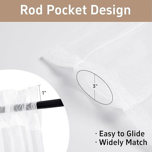 Pacok White Voile Curtains, 84 Drop 2 Panels Net Curtain for Windows, Rod Pocket Sheer Curtain Panel Voile Curtains for Living Room Kitcken Bedroom W56xL84 Inch(White, 142 x 213cm) thumbnail 5