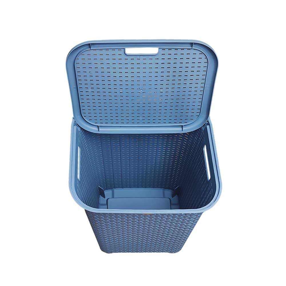 Cesto Canasta Organizador Ropa con Tapa Rattan Plastico (Azul) - Azul thumbnail 4