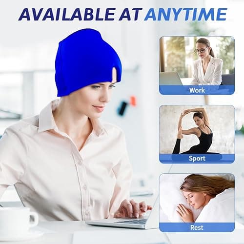 Migraine Relief Cap, Soothing Headache Ice Face Mask Products, Hot and Cold Therapy, Migraine Headache Relief Cap for Migraine, Sinus, Puffy Eyes, Tension, Stress and Hangover(Blue) thumbnail 3