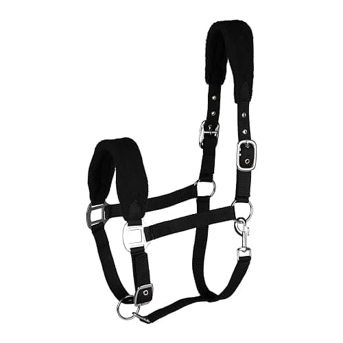  5.   HORZE Kiel Adjustable Horse Halter with Fleece Padding - Black - Horse - Image 1