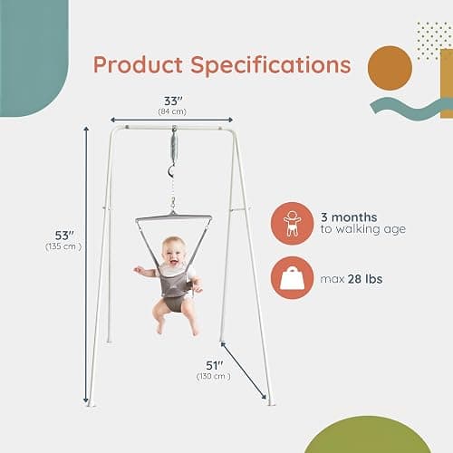 Jolly Jumper CLASSIC (Grey) with Stand - ORIGINAL Baby Jumper, Indoor and Outdoor Exercise Saddle Seat, Adjustable Height, for Infants up to 28lbs thumbnail 2