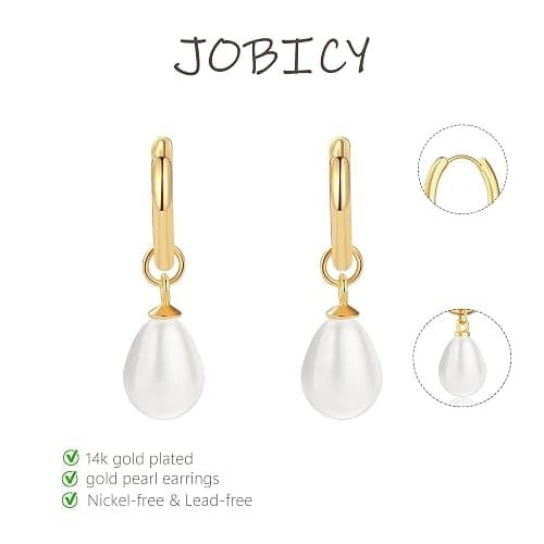 JOBICY Pearl Earrings for Women Trendy, 14k Gold Plated Freshwater CZ Leaf Pearl Dangle Drop Gold Earrings Lightweight Hypoallergenic Stud Earring Bridesmaid Wedding Gold Jewelry for Women Gifts thumbnail 5