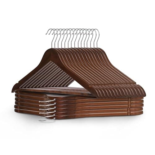KEPLIN Lot de 20 cintres en Bois de Noyer Robuste avec Crochet Rotatif à 360 degrés, Barre Ronde pour Pantalon et encoches d'épaule – Économiseur d'espace Durable – Convient pour Manteaux, Vestes - Image 1