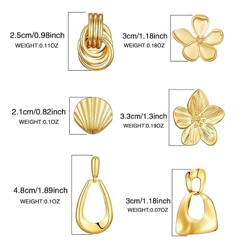 AIDSOTOU 6 Pairs Chunky Gold Earrings For Women Trendy Statement Gold Plated Flower Shell knot Dangle Earrings Lightweight Hypoallergenic Fashion Jewelry Set thumbnail 5