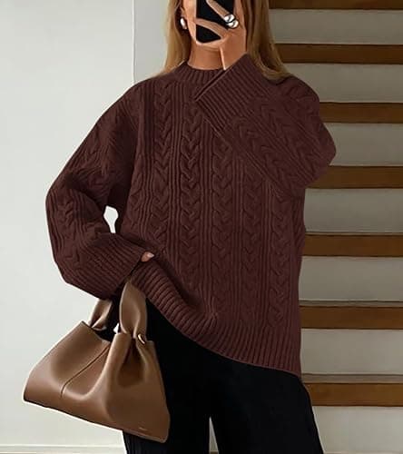 Okiwam Women's Oversized Sweaters Crewneck Cable Knit Pullover Casual Loose Fall Outfits Fashion Clothes 2025 thumbnail 6